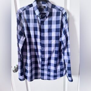 NWOT-Express Purple and White Plaid Button Down Shirt-Large Extra Slim Fit